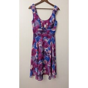 Dressbarn Babydoll Midi Dress Size 6 Purple Y2K Fairy Grunge Watercolor Floral